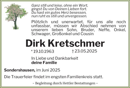 Traueranzeige von Dirk Kretschmer von Thüringer Allgemeine