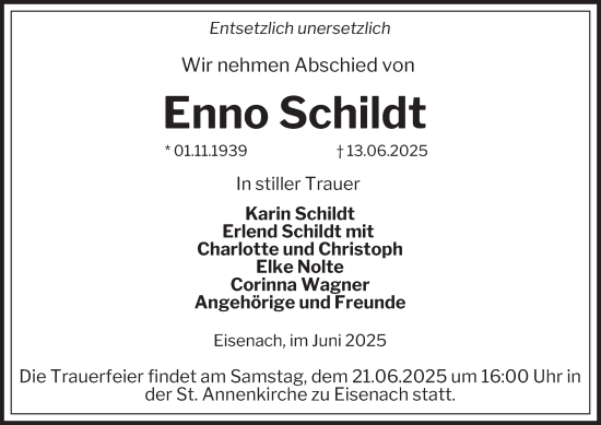 Traueranzeige von Enno Schildt von TA, TLZ, OTZ
