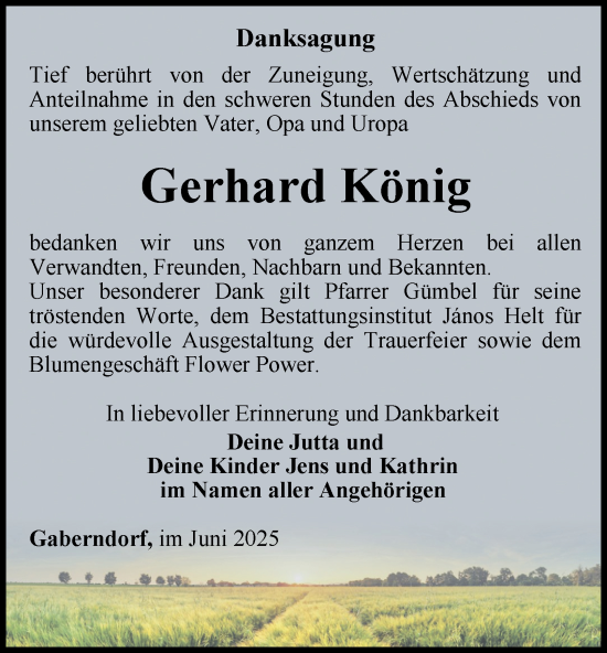 Traueranzeige von Gerhard König von Thüringer Allgemeine, Thüringische Landeszeitung