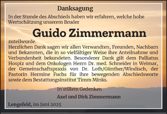 Traueranzeige von Guido Zimmermann von Thüringer Allgemeine, Thüringische Landeszeitung