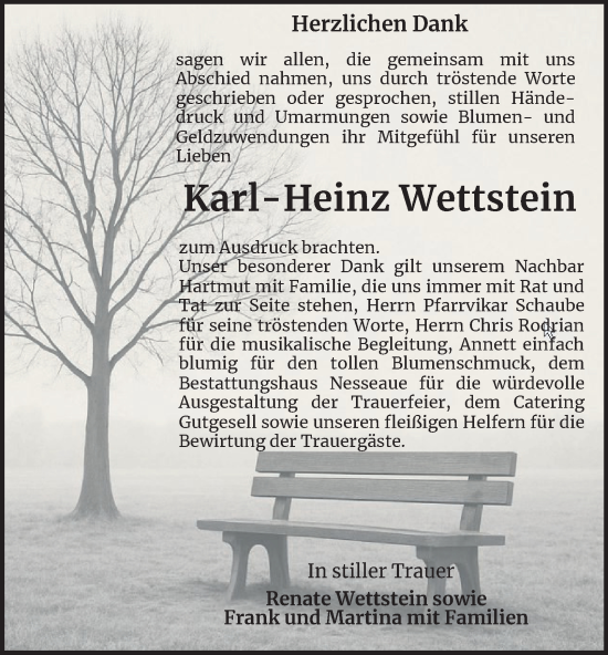 Traueranzeige von Karl-Heinz Wettstein von Thüringer Allgemeine, Thüringische Landeszeitung