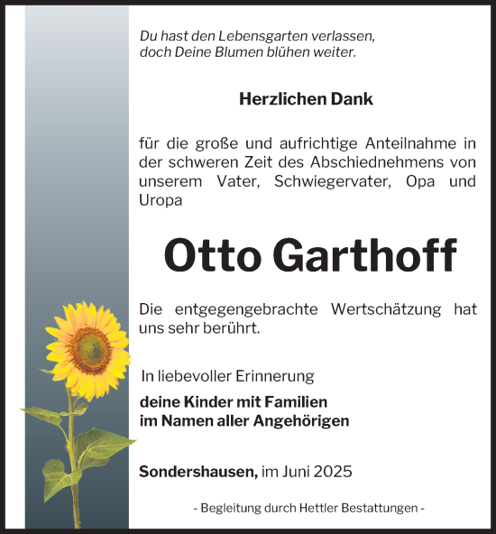 Traueranzeige von Otto Garthoff von Thüringer Allgemeine