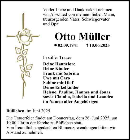 Traueranzeige von Otto Müller von Thüringer Allgemeine, Thüringische Landeszeitung