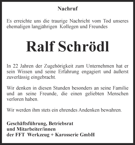 Traueranzeige von Ralf Schrödl von Thüringer Allgemeine, Thüringische Landeszeitung