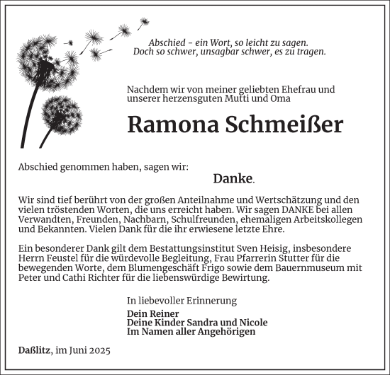 Traueranzeige von Ramona Schmeißer