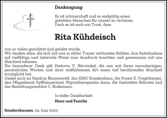 Traueranzeige von Rita Kühdeisch