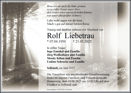 Traueranzeige von Rolf Liebetrau von Thüringer Allgemeine