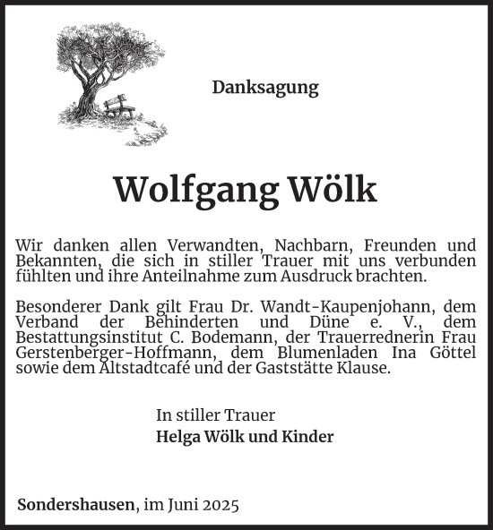 Traueranzeige von Wolfgang Wölk