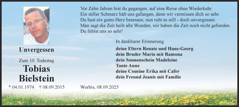  Traueranzeige für Tobias Bielstein vom 08.09.2025 aus Thüringer Allgemeine