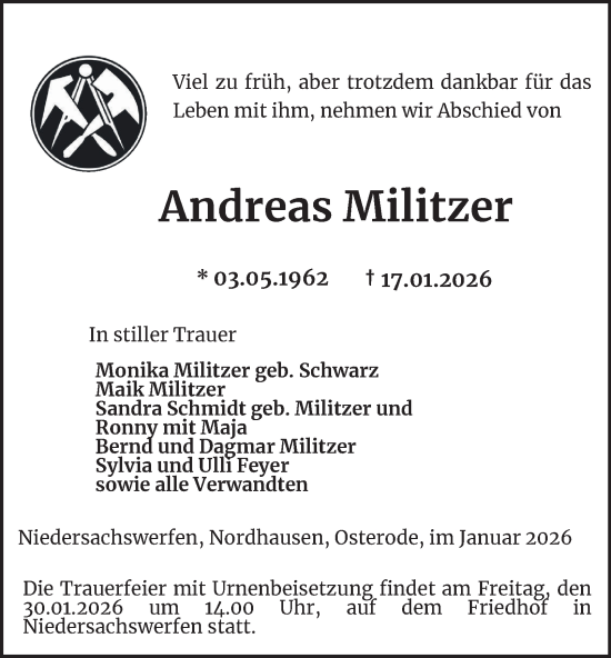 Traueranzeige von Andreas Militzer von Thüringer Allgemeine