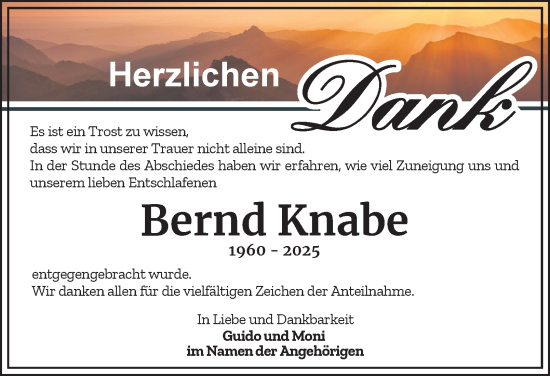 Traueranzeige von Bernd Knabe von Thüringer Allgemeine, Thüringische Landeszeitung