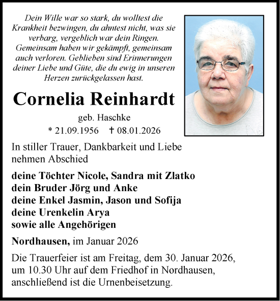 Traueranzeige von Cornelia Reinhardt von Thüringer Allgemeine