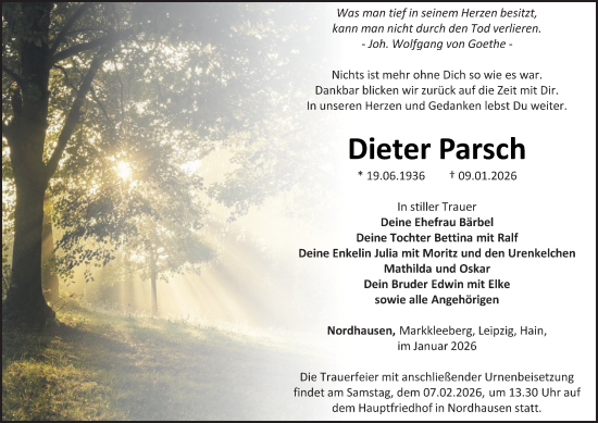 Traueranzeige von Dieter Parsch von Thüringer Allgemeine