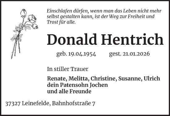 Traueranzeige von Donald Hentrich von Thüringer Allgemeine