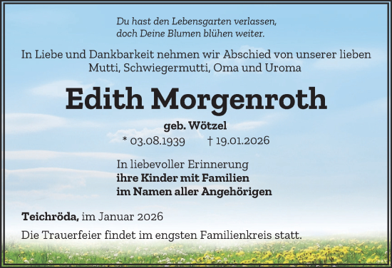 Traueranzeige von Edith Morgenroth von Ostthüringer Zeitung