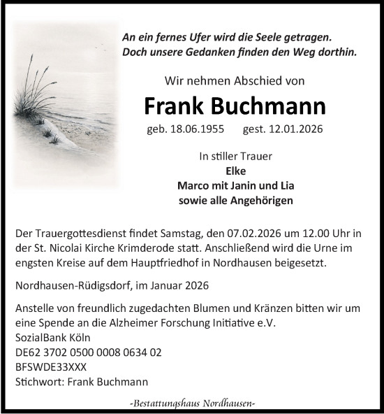 Traueranzeige von Frank Buchmann von Thüringer Allgemeine