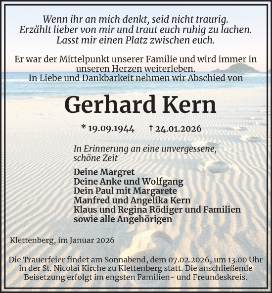 Traueranzeige von Gerhard Kern von Thüringer Allgemeine