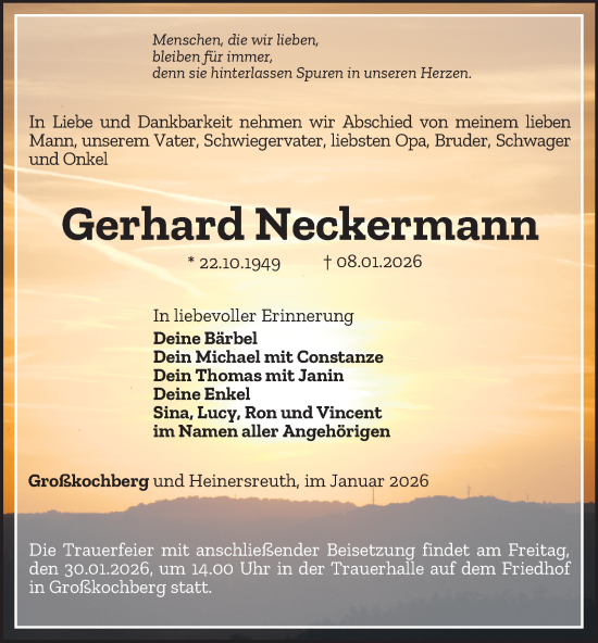 Traueranzeige von Gerhard Neckermann von Ostthüringer Zeitung