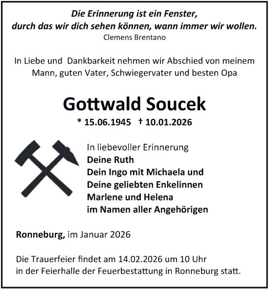 Traueranzeige von Gottwald Soucek von Ostthüringer Zeitung