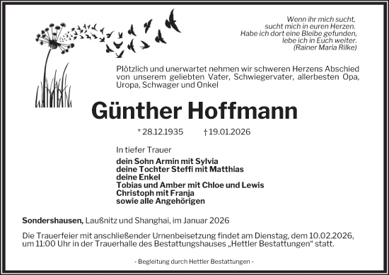 Traueranzeige von Günther Hoffmann von Thüringer Allgemeine