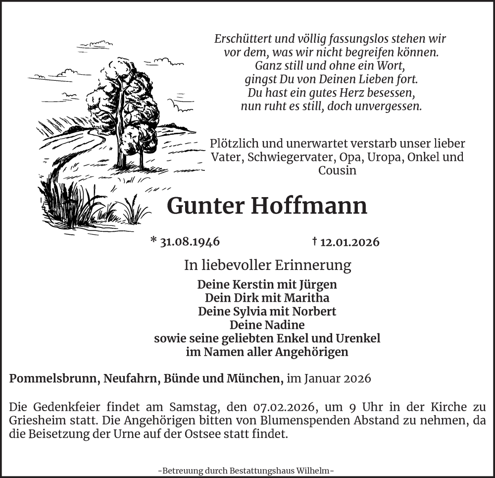  Traueranzeige für Gunter Hoffmann vom 24.01.2026 aus Thüringer Allgemeine