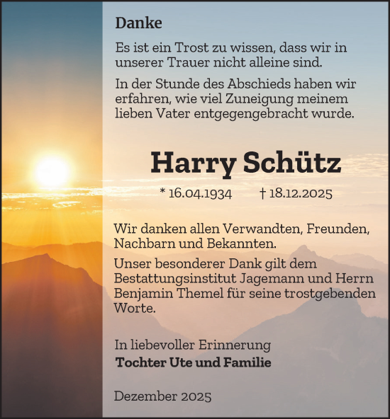 Traueranzeige von Harry Schütz von Thüringer Allgemeine, Thüringische Landeszeitung