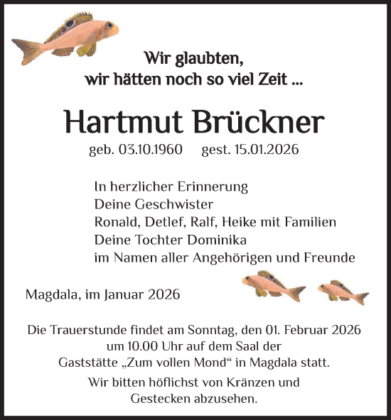 Traueranzeige von Hartmut Brückner von Thüringer Allgemeine, Thüringische Landeszeitung
