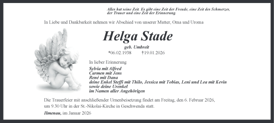 Traueranzeige von Helga Stade von Thüringer Allgemeine