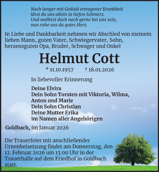 Traueranzeige von Helmut Cott von Thüringer Allgemeine, Thüringische Landeszeitung