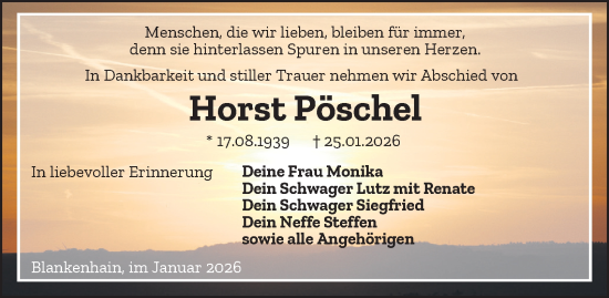 Traueranzeige von Horst Pöschel von Thüringer Allgemeine, Thüringische Landeszeitung