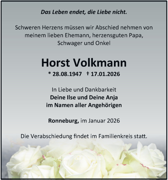 Traueranzeige von Horst Volkmann von Ostthüringer Zeitung