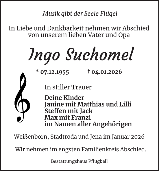 Traueranzeige von Ingo Suchomel von Ostthüringer Zeitung