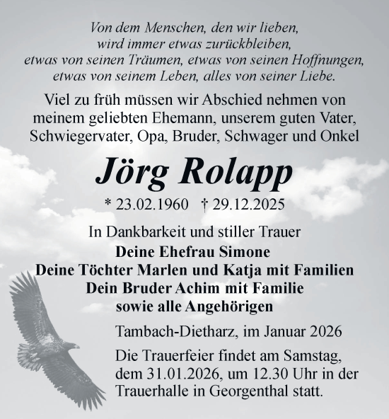Traueranzeige von Jörg Rolapp von Thüringer Allgemeine, Thüringische Landeszeitung
