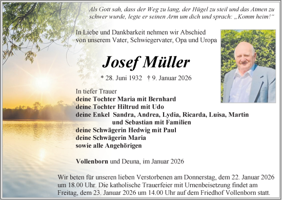 Traueranzeige von Josef Müller von Thüringer Allgemeine