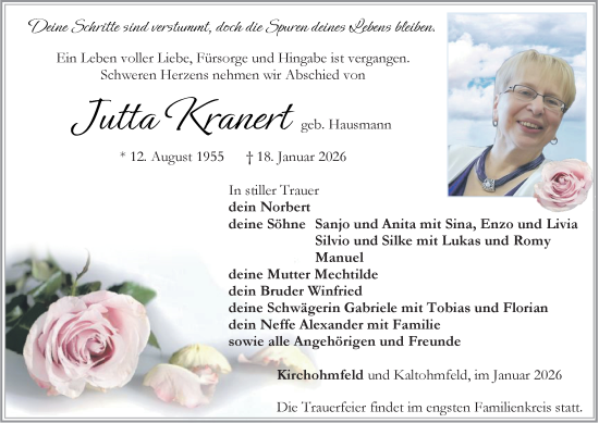 Traueranzeige von Jutta Kranert von Thüringer Allgemeine