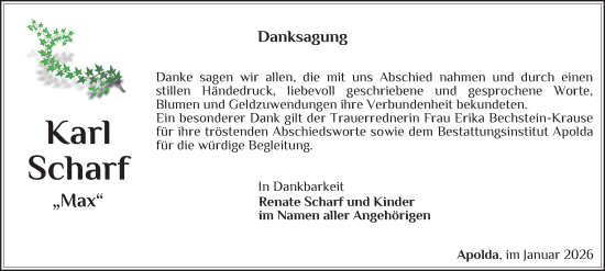 Traueranzeige von Karl Scharf von Thüringer Allgemeine, Thüringische Landeszeitung