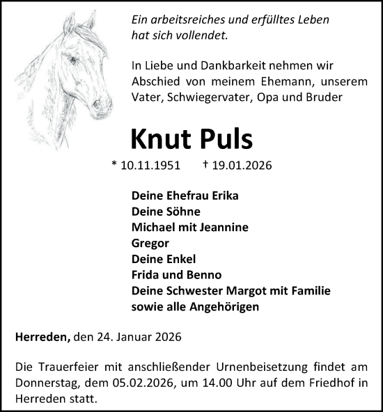 Traueranzeige von Knut Puls von Thüringer Allgemeine