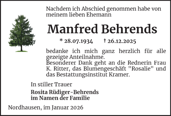 Traueranzeige von Manfred Behrends von Thüringer Allgemeine