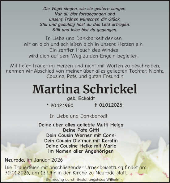 Traueranzeige von Martina Schrickel von Thüringer Allgemeine