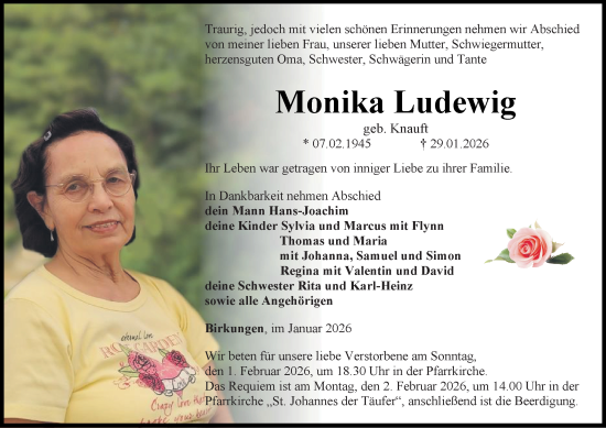 Traueranzeige von Monika Ludewig von Thüringer Allgemeine