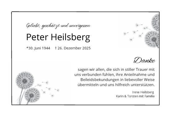 Traueranzeige von Peter Heilsberg von Thüringer Allgemeine, Thüringische Landeszeitung
