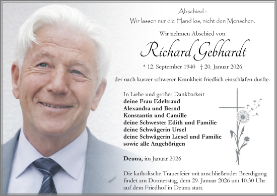 Traueranzeige von Richard Gebhardt von Thüringer Allgemeine