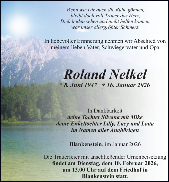 Traueranzeige von Roland Nelkel von Ostthüringer Zeitung