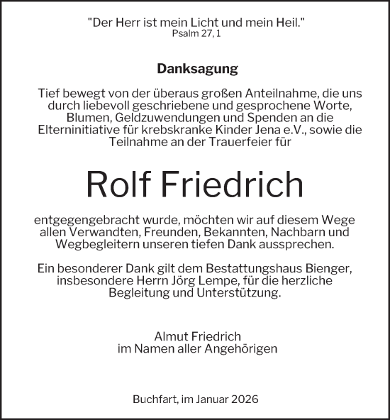 Traueranzeige von Rolf Friedrich von Thüringer Allgemeine, Thüringische Landeszeitung