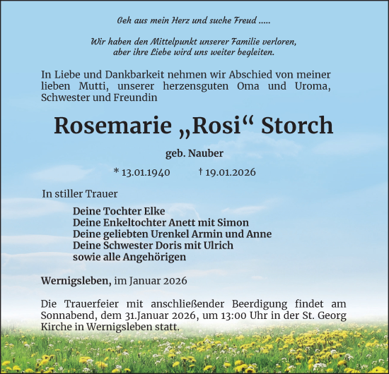 Traueranzeige von Rosemarie Storch von Thüringer Allgemeine