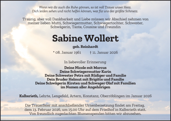Traueranzeige von Sabine Wollert von Thüringer Allgemeine