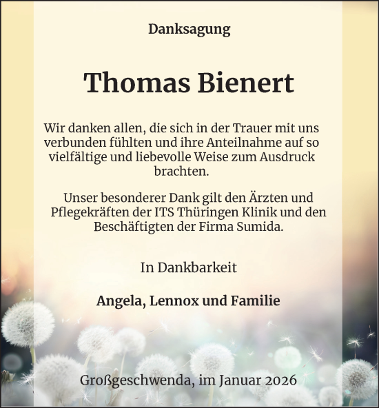 Traueranzeige von Thomas Bienert von Thüringer Allgemeine