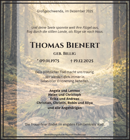 Traueranzeige von Thomas Bienert von Ostthüringer Zeitung