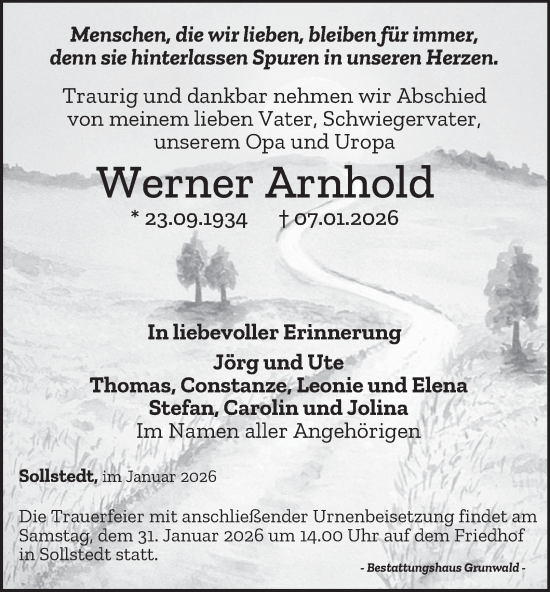 Traueranzeige von Werner Arnhold von Thüringer Allgemeine