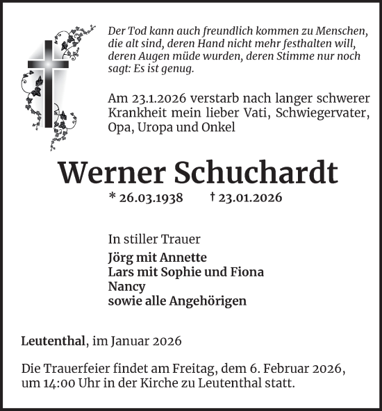 Traueranzeige von Werner Schuchardt von Thüringer Allgemeine, Thüringische Landeszeitung